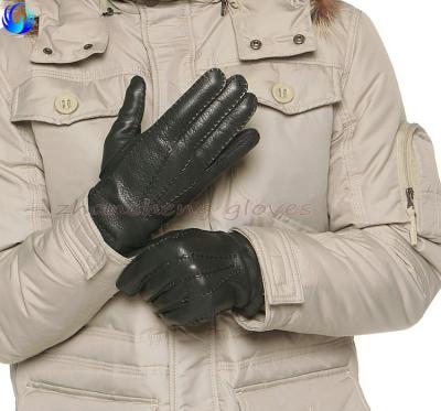 China Cheap Touch Screen Factory Winter Black Cashmere Lined Deerskin Leather Gloves for sale