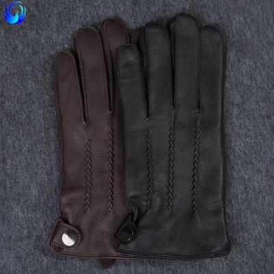 China Super Soft Warm Mens Deer Skin Leather Gloves Shear Gents Deerskin Striped Premium Winter With Touch Screen for sale