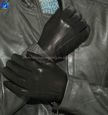 China Super soft and warm classic men's winter wool striped black buckskin leather gloves grade B wholesalers for sale