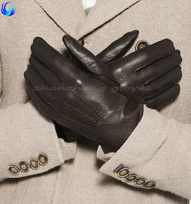 China Hot Selling Touch Screen Mens Wool Lined Brown Buckskin Grade B Leather Gloves for sale