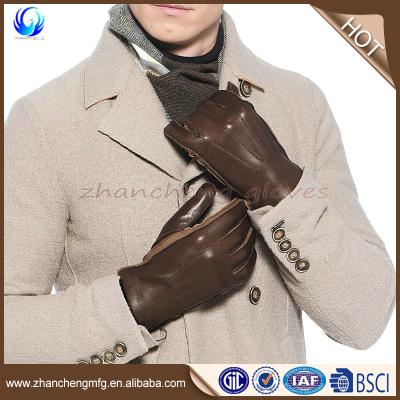 China Super soft and warm high quality men's fashion brown wool lined goatskin leather gloves for sale