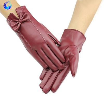 China Cheap Winter Classic Leather Dress Gloves Soft Goatskin Fleece Lining Red Color for sale