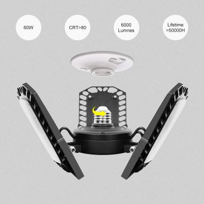 China 60W Deformable Led Warehouse Garage Lights With 3 Panels Adjustable Easy-installation 5000K for sale