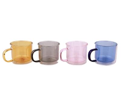 China Hot Selling 270ml High Borosilicate Wall Mug Coffee Mug Microwavable Double Glass Jar With Hande for sale