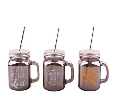 China Drinking Glass Mason Jars With Straw Openings Large Mason Jars Bulk Mason Jar Mug for sale