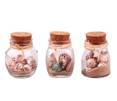 China Wholesale Small Microwavable Ocean Style Glass Spice Jar With Cork Lid And Raffia Ribbon for sale