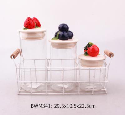 China High Sustainable Borosilicate Glass Set With Ceramic Fruit Lid For Storage And Decoration for sale