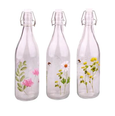 China 1000ml Sustainable Travel Water Bottle Glass Jars With Decal For Beverage Drink Machine Made for sale