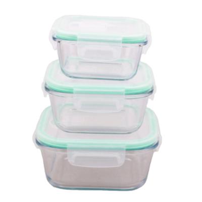 China Microwavable Square Glass Food Storage Jar Container With Plastic Lock Lid for sale