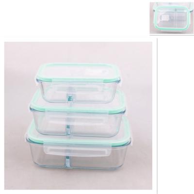 China Microwavable Rectangle Glass Food Container With Divider for sale