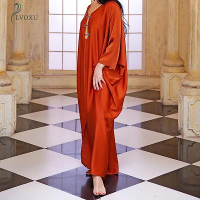 China Polyester Middle Eastern Geometric A-Line Satin Loose Fit Muslim Islamic Clothing Abaya Dress for sale