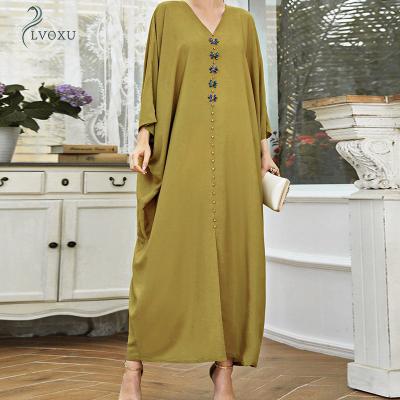 China V-Neck Polyester Dolman Drill Stitching Casual Irregular Loose Sleeves Islamic Clothing Muslim Abaya Dress for sale