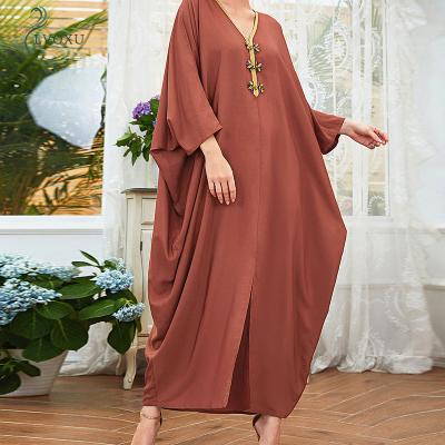 China Loose Sleeves Gold Polyester Dolman Neckline Islamic Abaya Designs Chiffon Chiffon Latest for sale