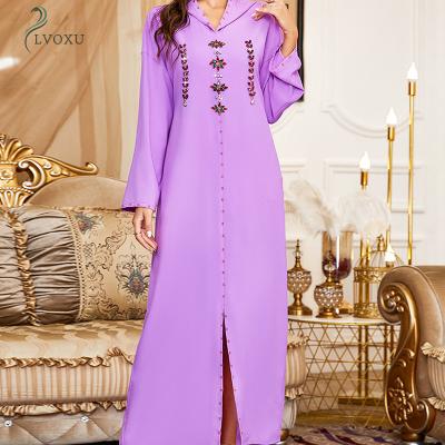 China Purple Blue Purple Geometric Patterns Loose Geometric Islamic Clothing Middle East Wine Red Muslim Abaya Dress for sale