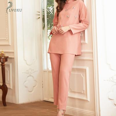 China European and American polyester casual sweet pink long sleeve Islamic clothing diamond style abaya muslim dress for sale