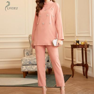 China Muslims Clothing Middle East Style Polyester Long Sleeves Casual Sweet Pink Diamond Islamic Abaya Dress for sale