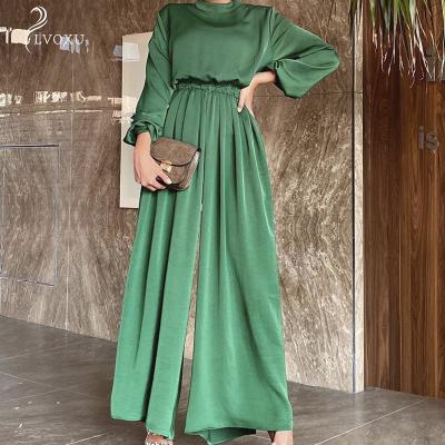 China Muslim Dubai Turkey Black Polyester Two Piece Khaki Green Polyester Islamic Clothing Abaya Dress for sale