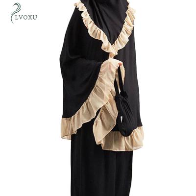 China Large Swing Polyester Dolman Mid Waist Sleeve Lace Mushroom Pullover Muslim Clothing Muslims Abaya Dress for sale