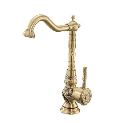 China Other Hot And Cold Single Handle Basin Carving Faucet Rotate Basin Faucets Bathroom Faucet Antique Thread Brass Basin Faucets for sale