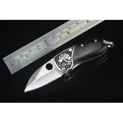 China High Quality Camping 440 Tooth Handle Knife Mini Pocket Thumbs Knife Folding Main Knife Wood Gift Knives for sale