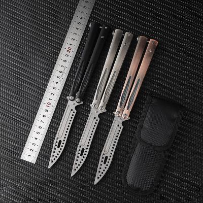 China Training Knife Good Saber Beginner Training Knife Portable All Steel Tooth CSGO Butterfly Folding Knife for sale