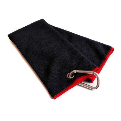 China Good Quality Clean Black QUICK DRY Microfiber Custom Logo OEM Sports Golf Towel With Clip for sale