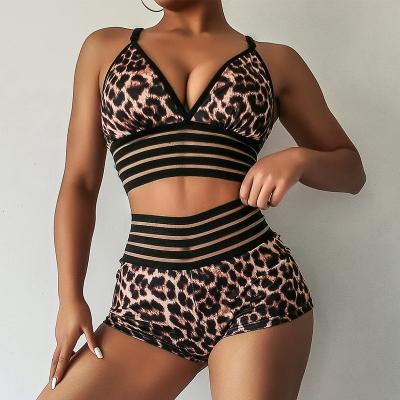 China Popular Wholesale Custom Made 2021 New Style Breathable Leopard Fitness Sports Gym Set Women Yoga Shorts for sale