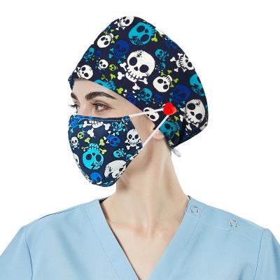 China High Quality Breathable Hospital Hair Hats Print Working Nurse Scrub Print Caps for sale