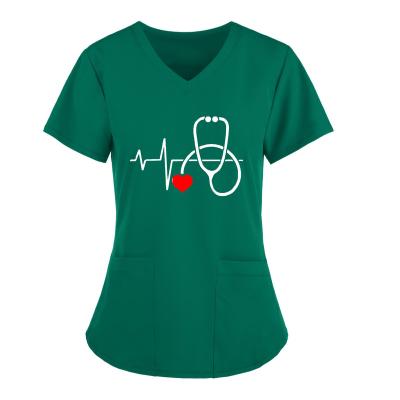 China Wholesale Custom 2022 SUMMER HOSPITAL UNIFORM (FEMALE) DOCTOR UNIFORM Short Sleeve V-Neck Scrubs Medical Uniforms Style Nursing Tops With Pocket for sale