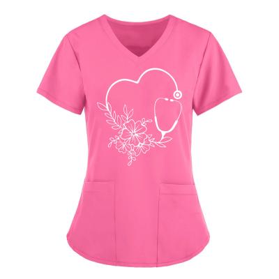 China 2022 HOSPITAL SUMMER UNIFORM (FEMALE) DOCTOR Custom Wholesale Women Logo Print Stacked Medical Jacket Factory Cheap Price Private Label Scrub Tops for sale