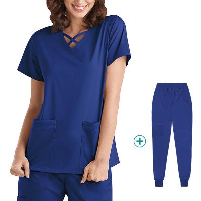 China 2022 Eco-Friendly Hot Sale Doctor Uniforms Medical Nursing Scrubs Uniform Clinic Scrub Sets Short Sleeve Tops+Pants Uniform for sale