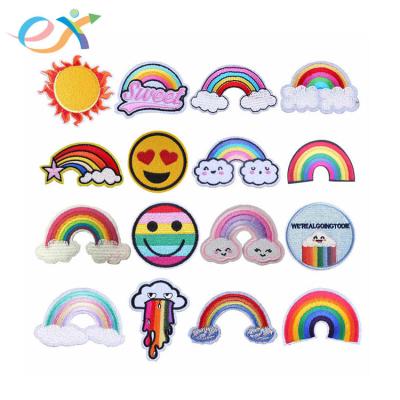 China Sustainable Iron On Little Lightning Rainbow Custom Embroidered Patch for sale