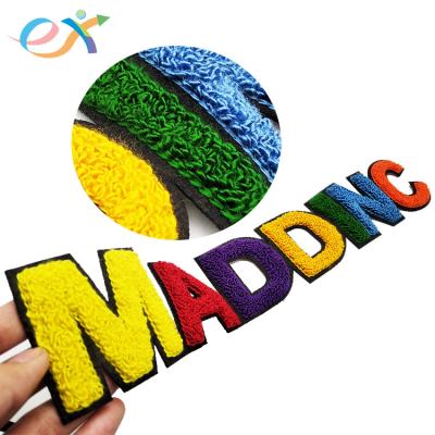 China excellent 3D Nanning custom felt college letters logo towel double layer embroidery chenille custom letter patches for sale