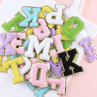 China Other New Design 2022 Chenille Letter Patches Custom Logo Embroidery Fashion OEM Flounder Patch Chenille Letter Glitter Toweling for sale