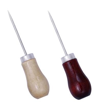 China Leather Sewing Squash Form Pin Punching Wood Handle Awl Hand Stapler For Leather Working Leather Awl for sale