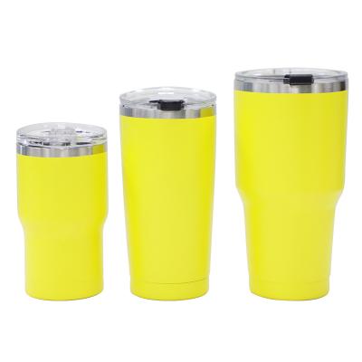 China Stainless Steel Tumbler Double Wall Disposable Yellow Vacuum Insulated Beer Travel Mug Tumbler With Lid for sale