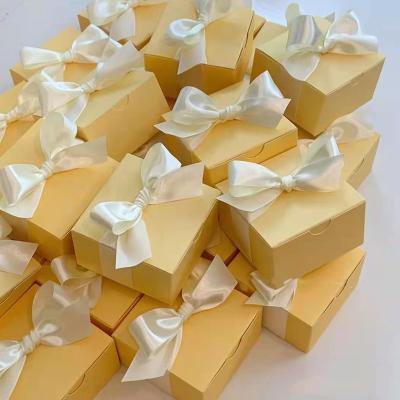 China Eco-Friendly Wholesale Recyclable Cardboard 4x4 Small Cube Paper Folding Wedding Gift Candy Cookie Packaging Yellow Cake Box for sale