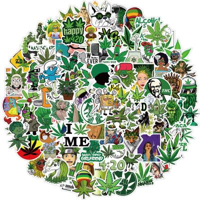 China Cool Supplies 100Pcs Waterproof Scrapbook Cartoon Spoof Weed Stickers For Laptop Waterbottles Hydroflasks Skateboard Smoking Stickers for sale