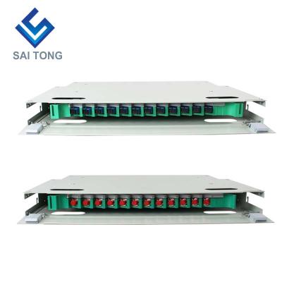 China FTTH FTTB FTTX Network SaiTong FTTH 19 Inch Rack Mount Cabinet SC/FC ODF 1 U 12 Core Optical Fiber Distribution Frame Optional Full Load for sale