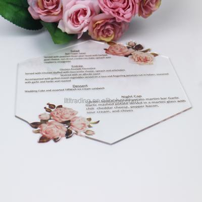 China Handmade Elegant Luxury Wedding Invitations Acrylic Transparent Floral Acrylic Invite 5x7 Hexagon Custom 2mm Acrylic Wedding Invitations for sale