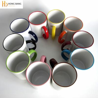 China 11oz Disposable Coated Sublimation Mugs Rim And Handle Color Mugs Blank Customized Sublimation Mugs for sale