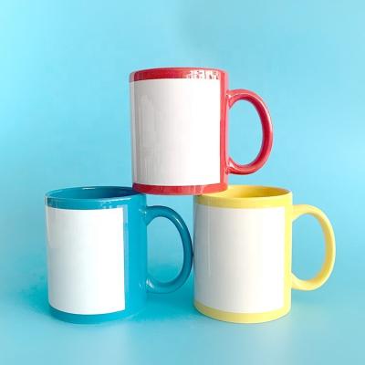 China 11oz disposable high quality white cup ceramic mug full color with patch for printing picture and logo for sale