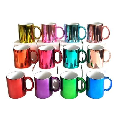 China Wholesale Disposable 11oz Plating Color Mugs Sublimation Plated Ceramic Coffee Mug With Color Plated for sale