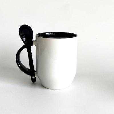 China Durable heat transfer rim and inner coated sublimation ceramic mug with spoon for sale