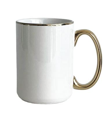 China Sustainable Wholesale Custom Design Sublimation Ceramic Travel Mug With Gold Rim for sale