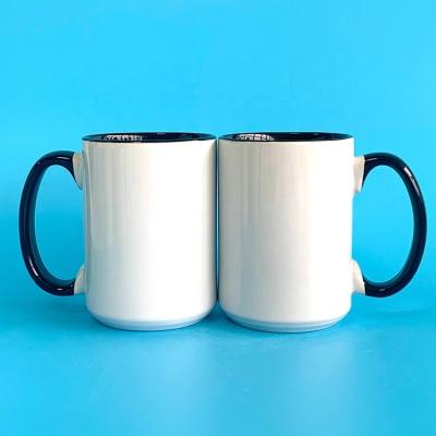 China Disposable Empty Sublimation Mugs With Handle 15oz Ceramic Mugs For Couples Coffee Mugs for sale