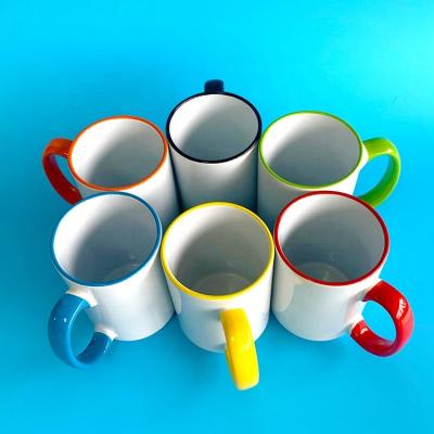 China Wholesale Disposable White Ceramic 15oz Rim And Handle Color Sublimation Mug Simple Design 15oz Sublimation Mug for sale