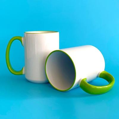 China Wholesale Disposable Ceramic Color Sublimation Mug Simple Design 15oz Rim And Handle 15oz Sublimation Mug for sale