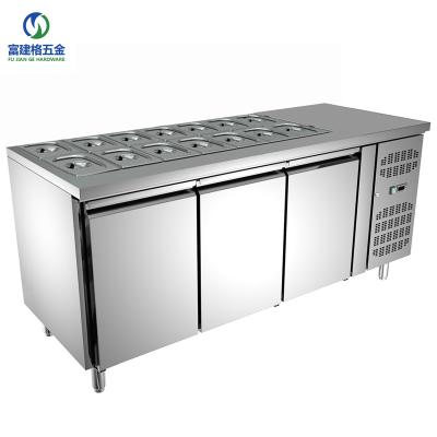 China Commercial 3 Doors Pizza Salad Bar Cooler Commercial Table Station Refrigerator Single-temperature Pre With GN Pan for sale