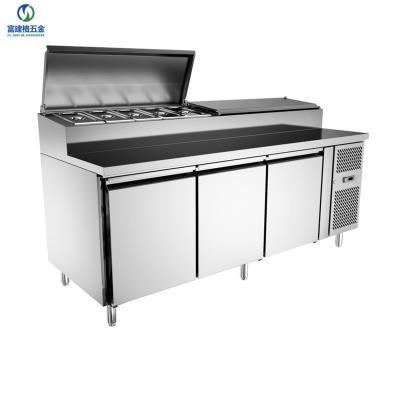 China Single-temperature 3 Doors Fancooling Stainless Steel Pizza Prep Station Counter 3 Door Sandwich Pre Chiller Table with Marble for sale